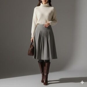 SW1 Vtg Lambs Wool Angora Blend Knit‎ Midi Skirt w Pockets Sz Small Pleated
